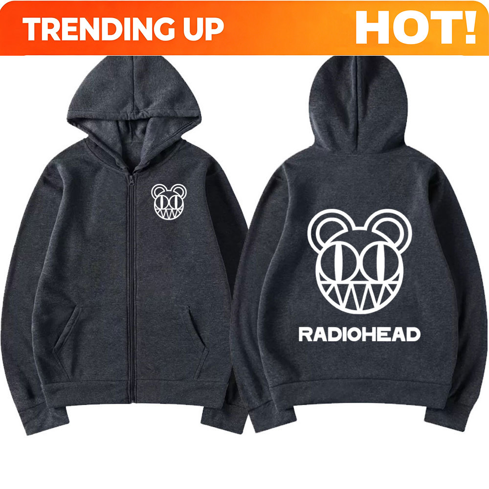 Mens Fashion Zip Up Hoodies - Rock Band Radiohead Logo Fermuarlı Kapüşonlu