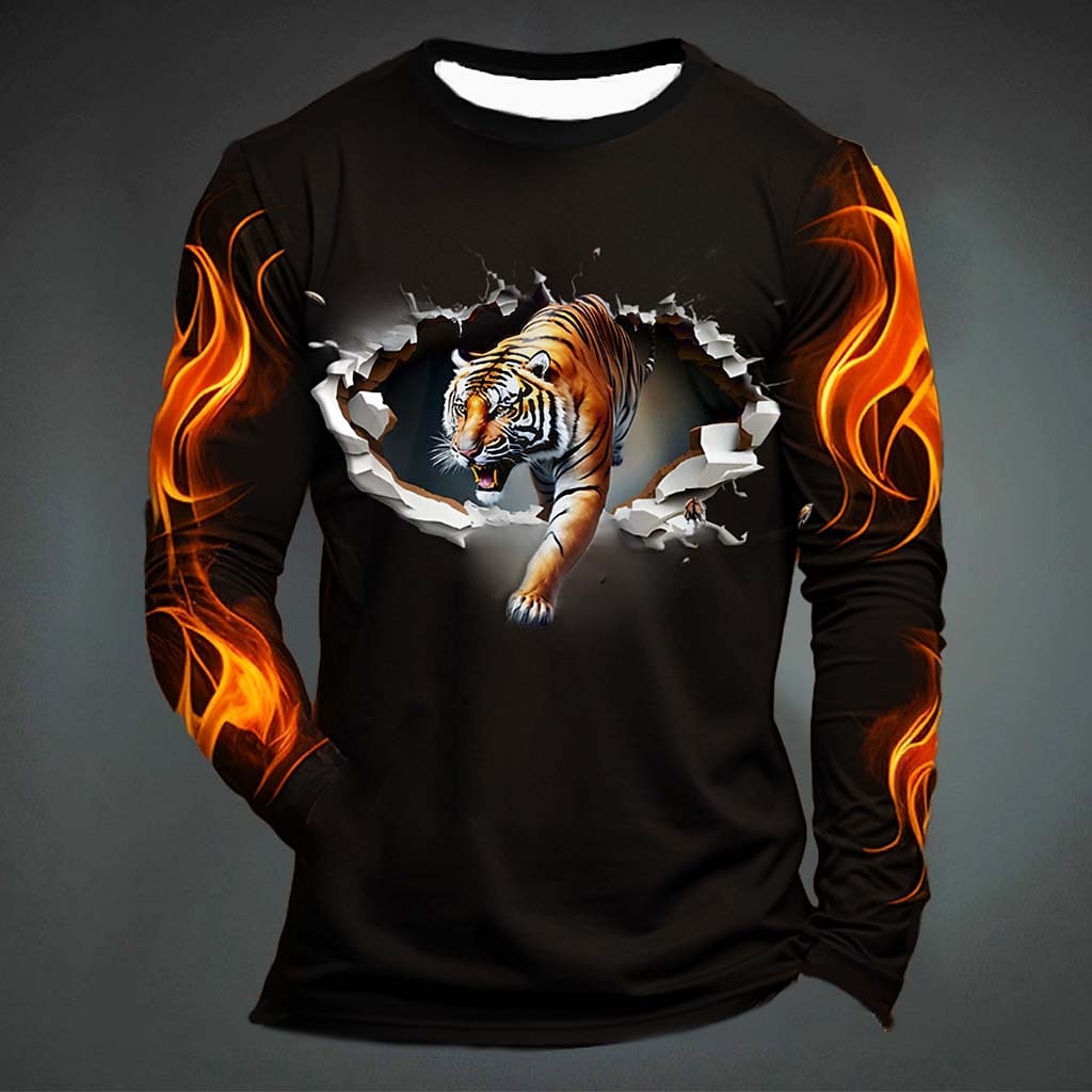 Men'S Fashion T Shirts - Komik Kaplan Baskılı Erkek Tişörtü Günlük