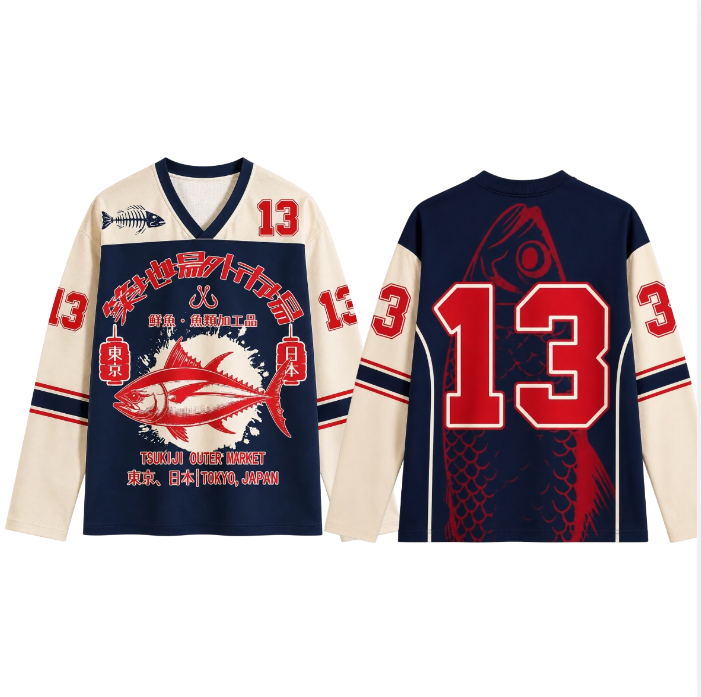 Men'S Fashion T Shirts - Retro Japon tarzı 3D baskılı uzun